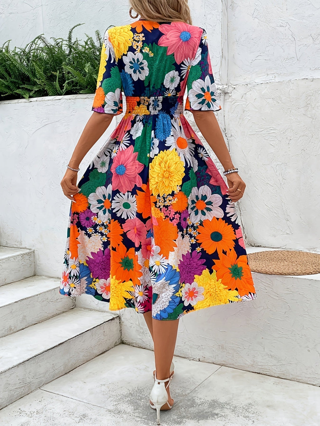 MyWestern Vibrant Floral Flare Midi Dress