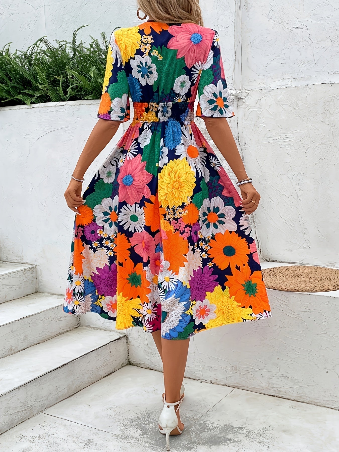 MyWestern Vibrant Floral Flare Midi Dress