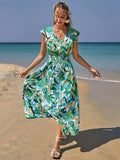 MyWestern Tropical Leaf Print Beach Maxi Dress
