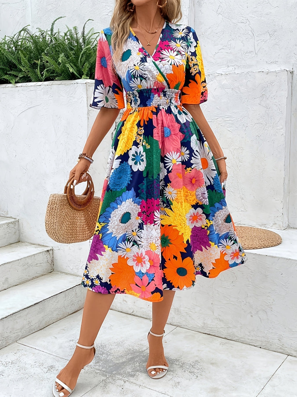 MyWestern Vibrant Floral Flare Midi Dress