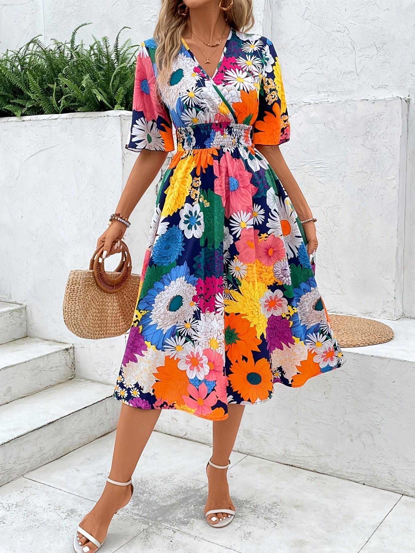 MyWestern Vibrant Floral Flare Midi Dress