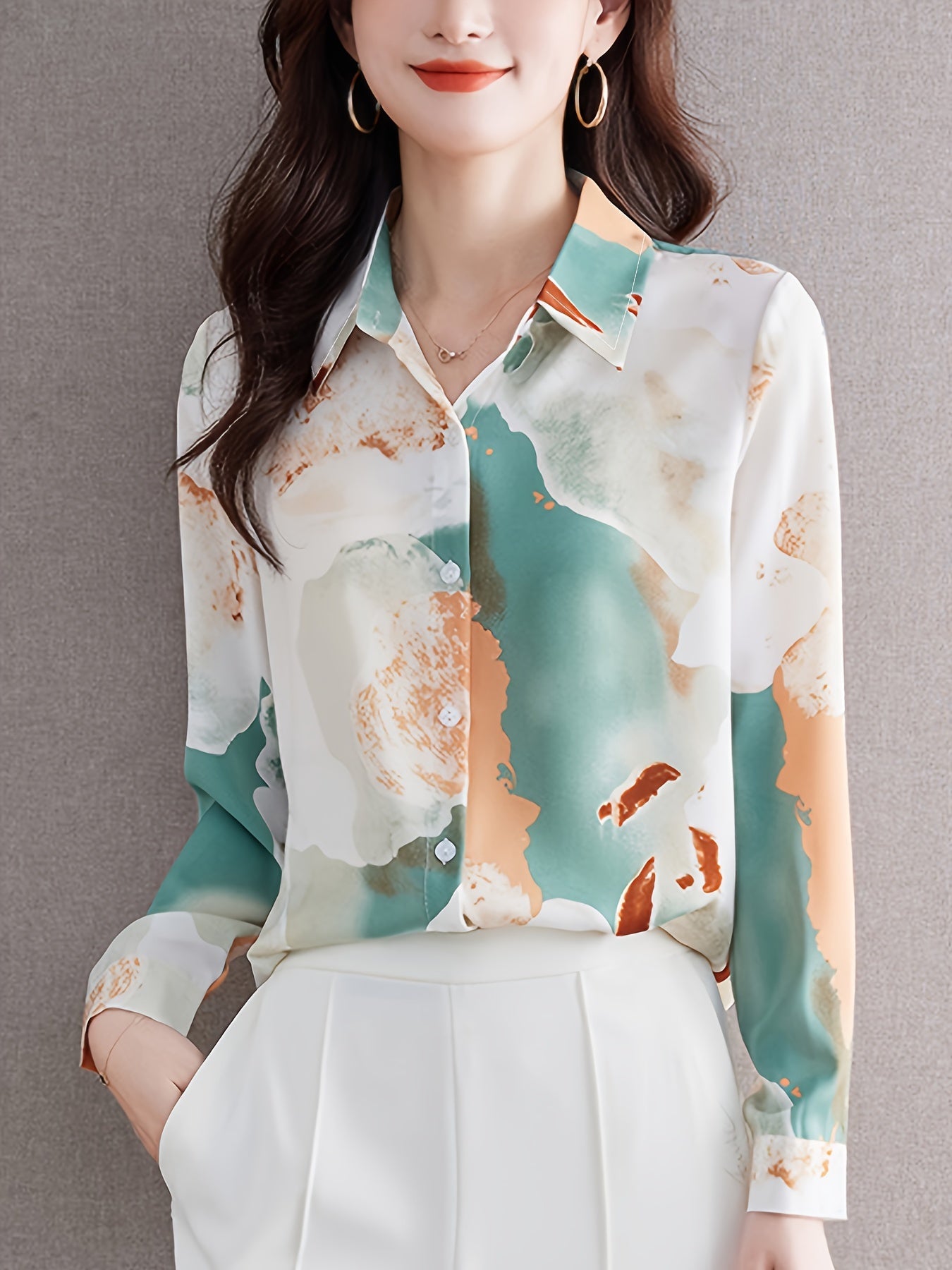 Elegant Watercolor Print Shirt