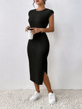 Black Ribbed Bodycon Midi Dress – By MyWestern