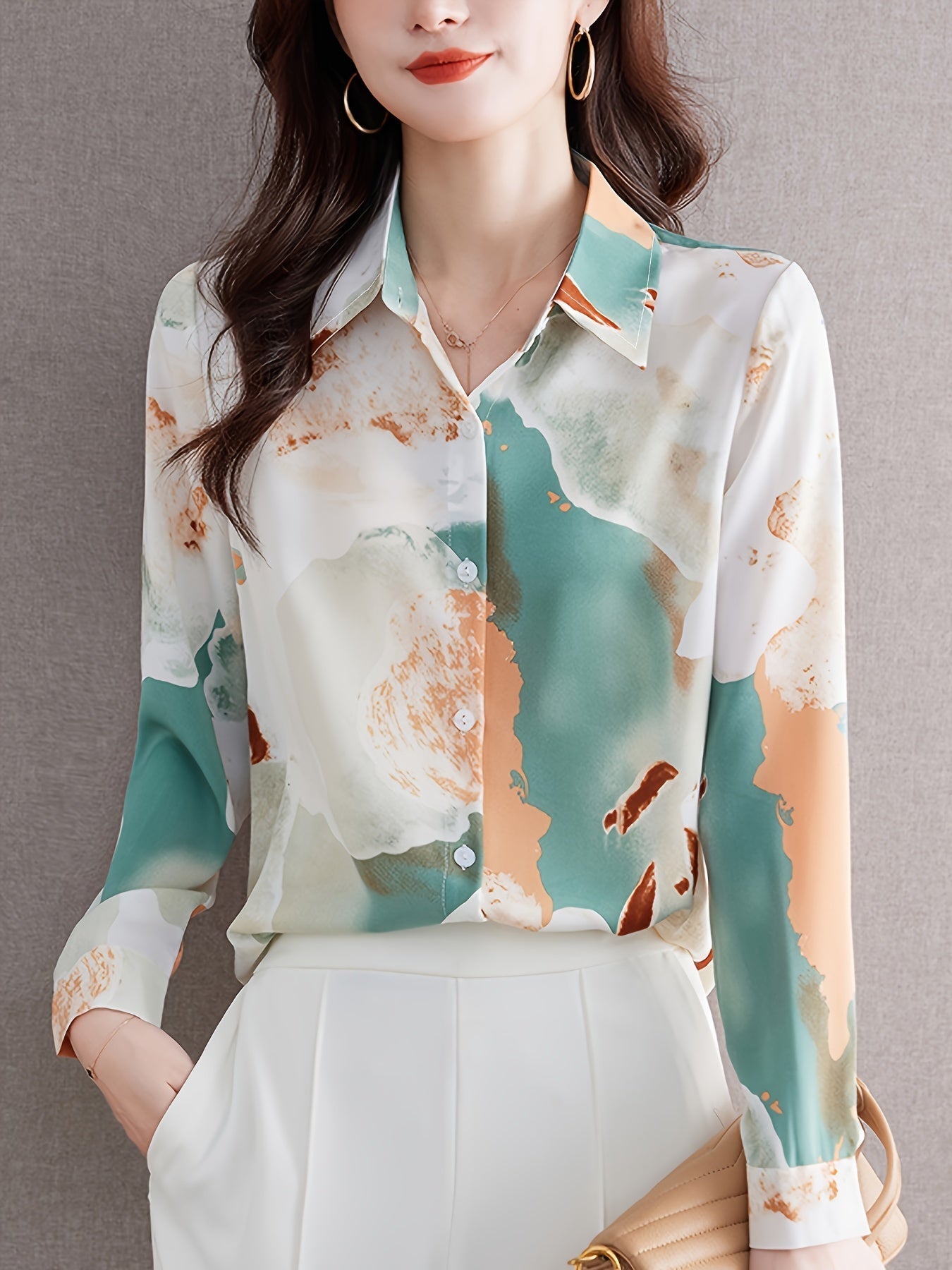 Elegant Watercolor Print Shirt