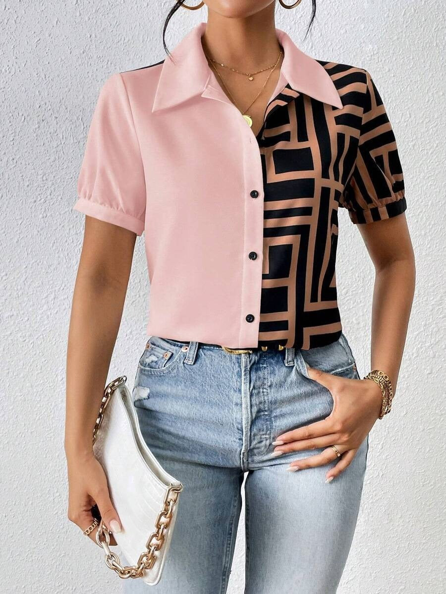MyWestern Chic Half-and-Half Button Down Shirt