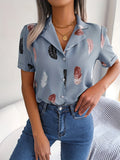 MyWestern Feather Print Light Blue Shirt