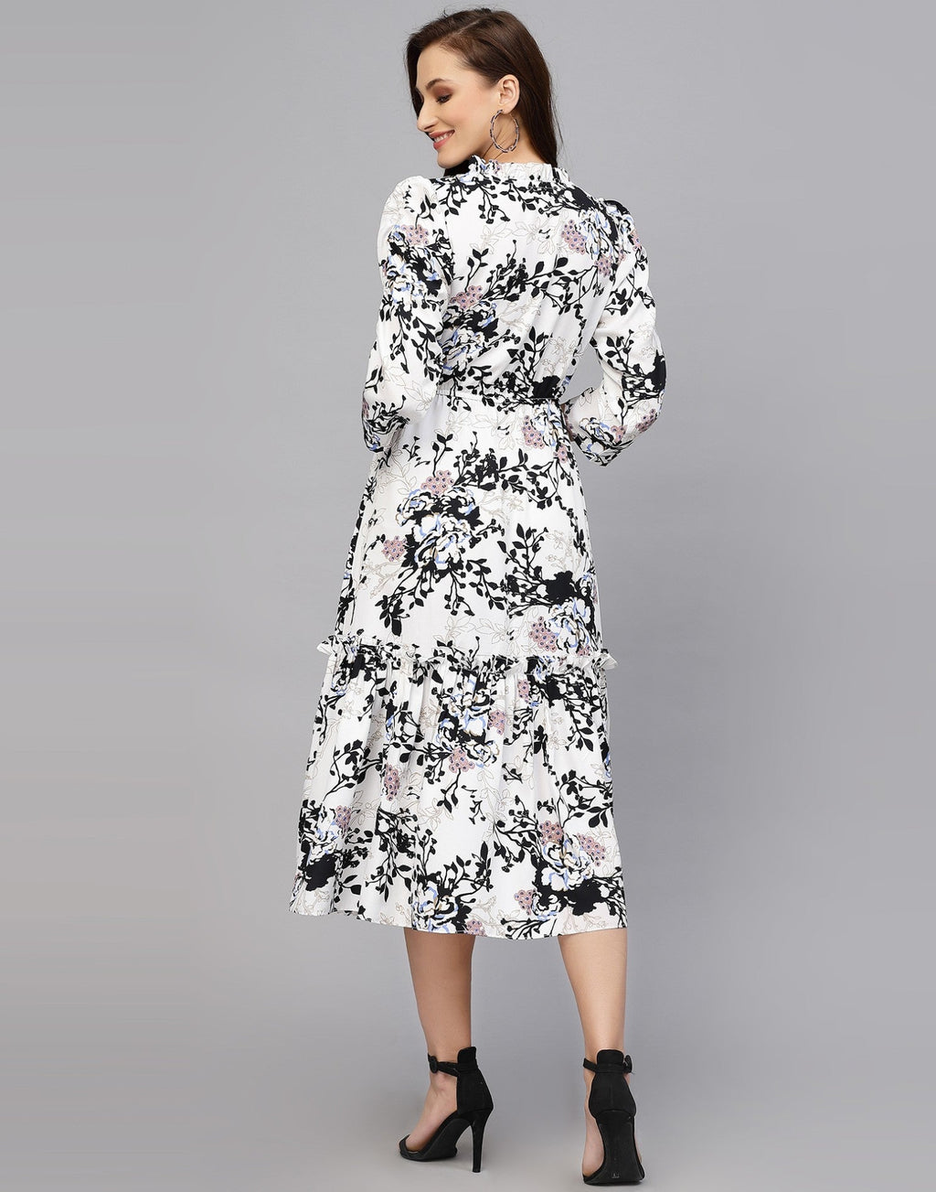 My Western Women's Crepe Floral Printed Ruffled Western Maxi Dress