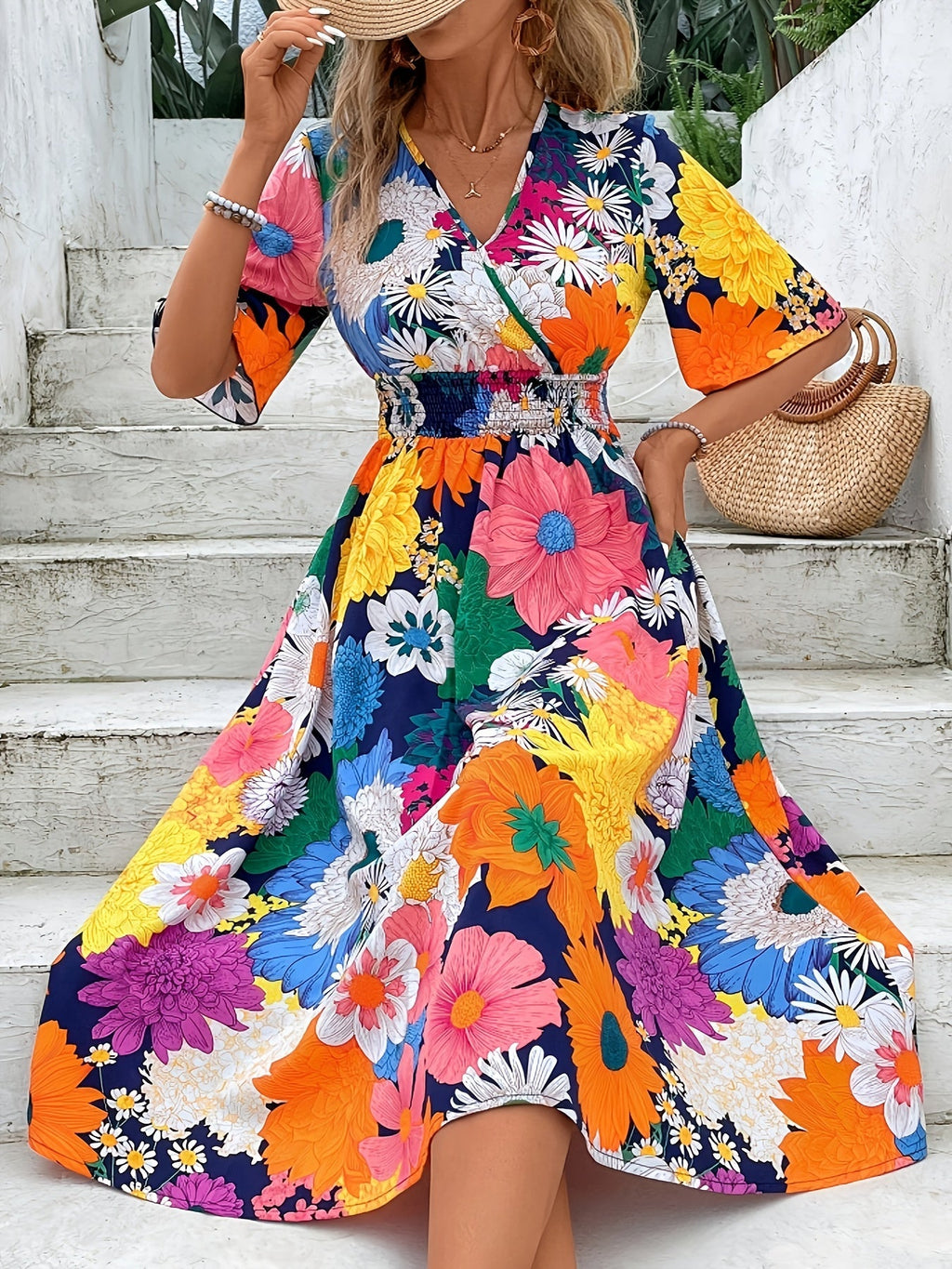 MyWestern Vibrant Floral Flare Midi Dress