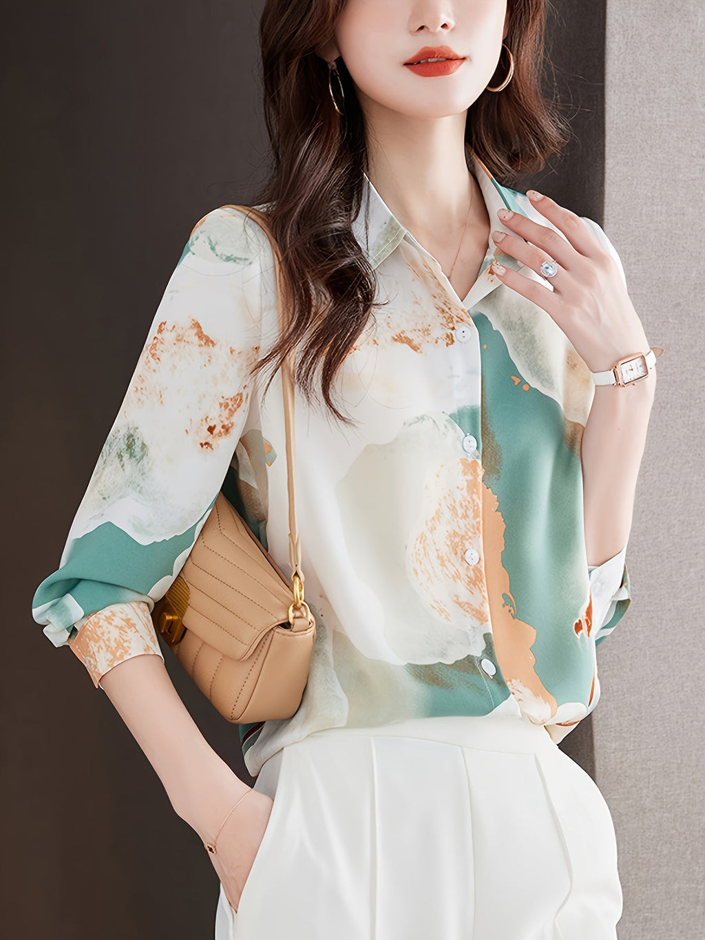 Elegant Watercolor Print Shirt