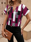 MyWesternMulticolor Abstract Stripe Print Short Sleeves Round Neck Top