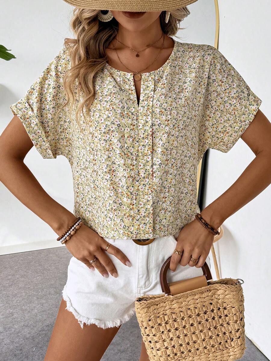 MyWesternAbstract Stripe Print Rolled-Up Short Sleeves Round Neckline Relaxed Fit Top For Women & Girls