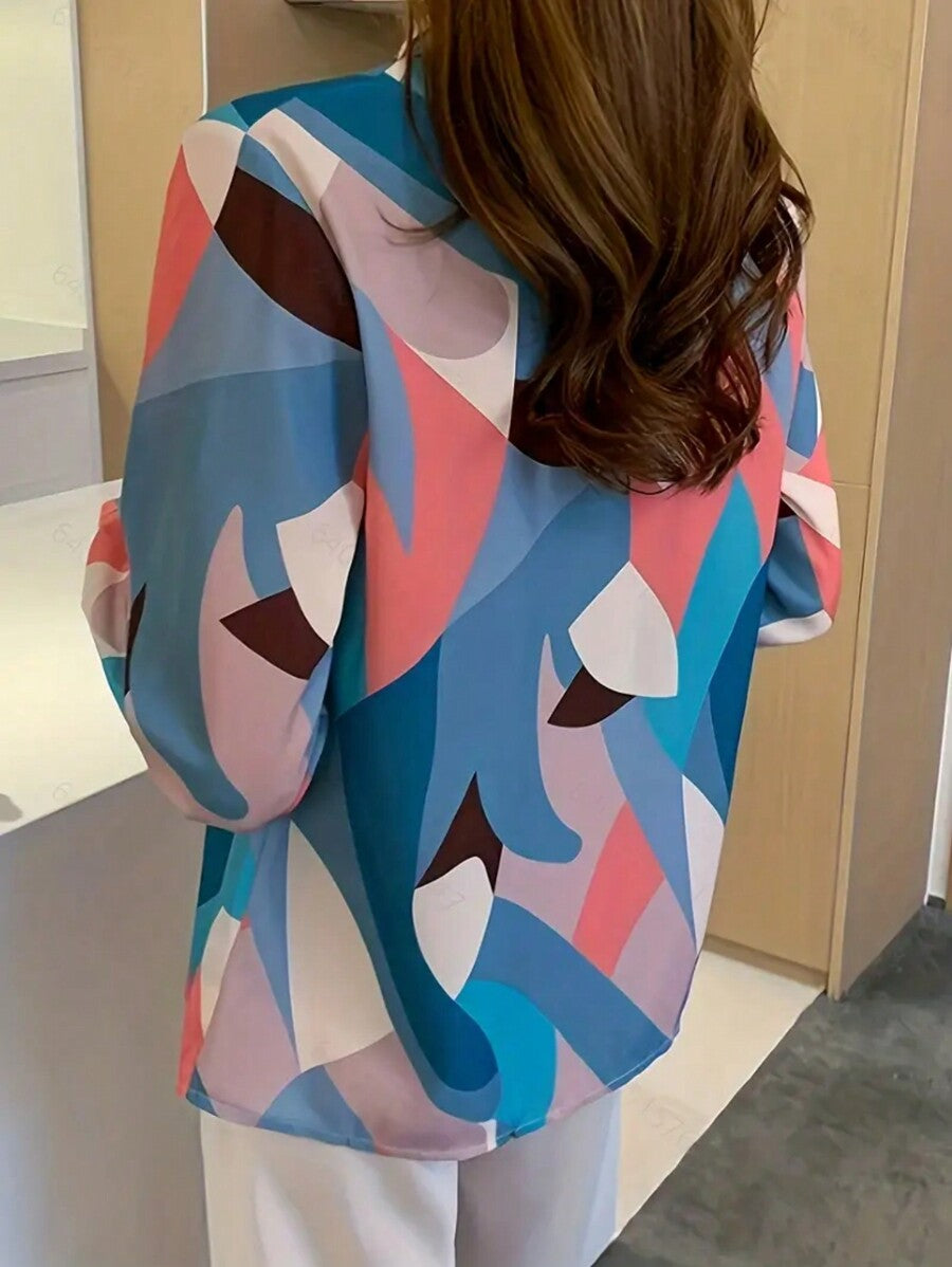 🎨 Retro Color Curve Abstract Shirt – Statement Elegance for Modern Women