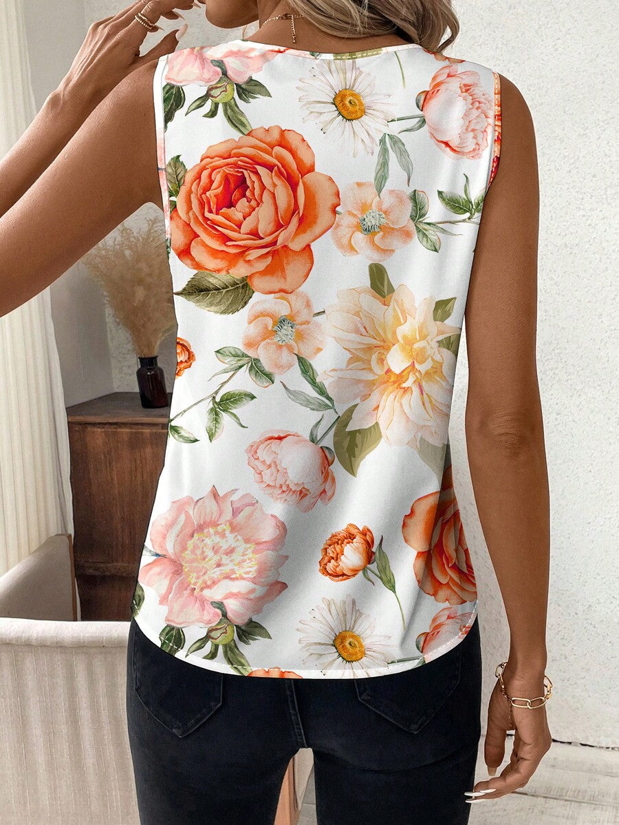 MyWestern Abstract Stripe Print Rolled-Up Short Sleeves Round Neckline Relaxed Fit Top For Women & Girls