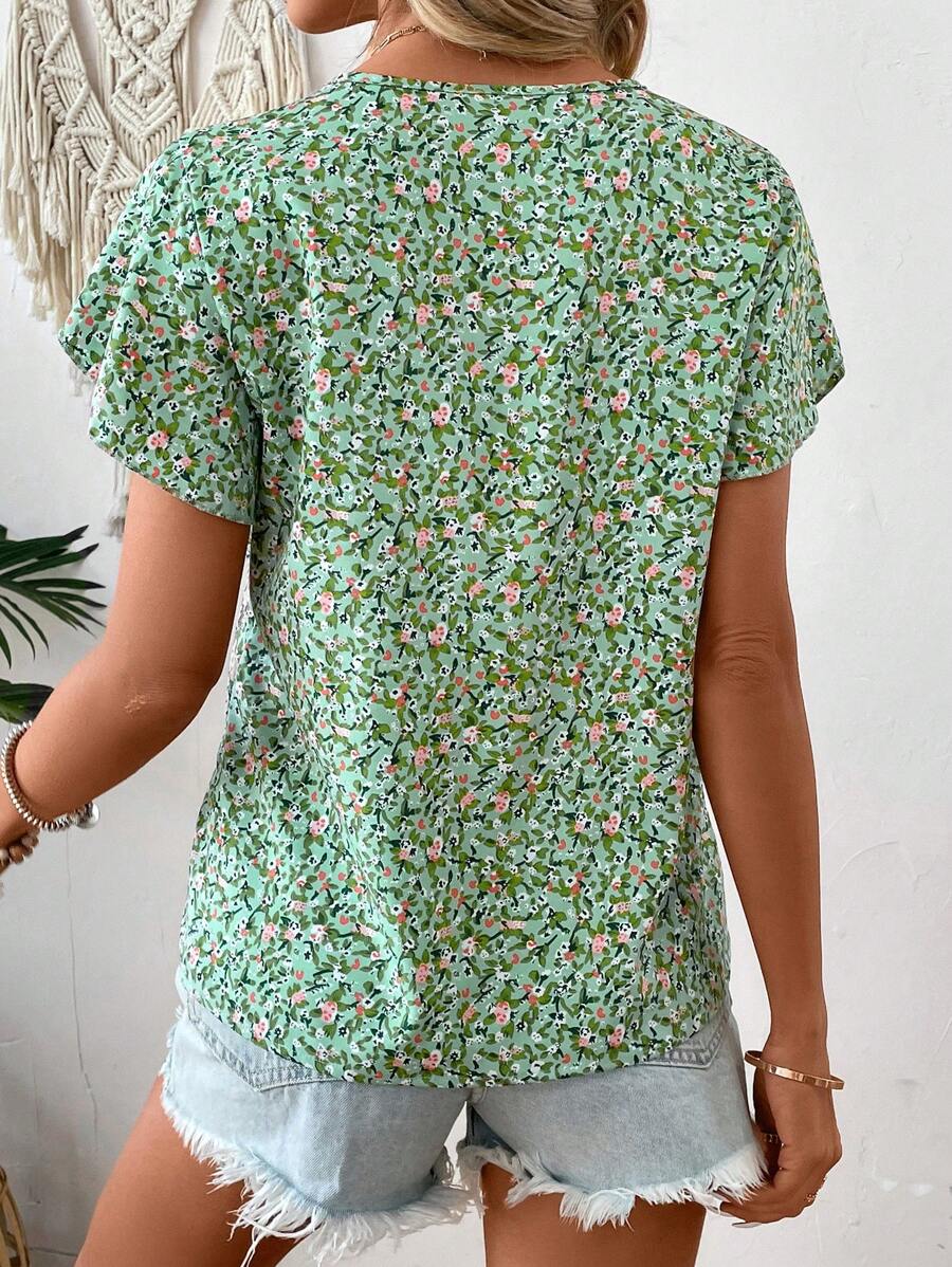 MyWesternPrint Rolled-Up Short Sleeves Round Neckline Relaxed Fit Top For Women & Girls