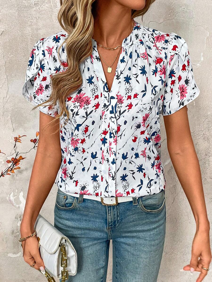 MyWesternWomen's  Soft Fabric Abstract Stripe Print Rolled-Up Fit Top