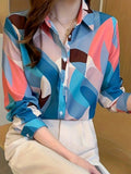 🎨 Retro Color Curve Abstract Shirt – Statement Elegance for Modern Women