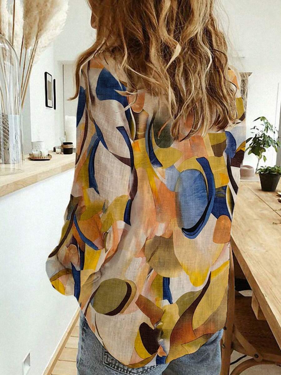 Women's Abstract Print Lightweight Button-Down Shirts