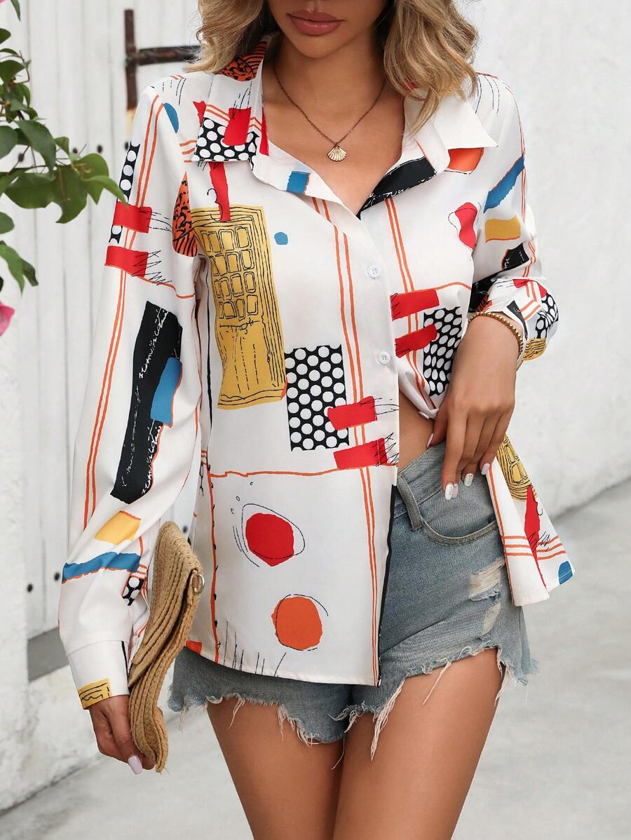 Stylish Abstract Print Rayon Shirt for Women