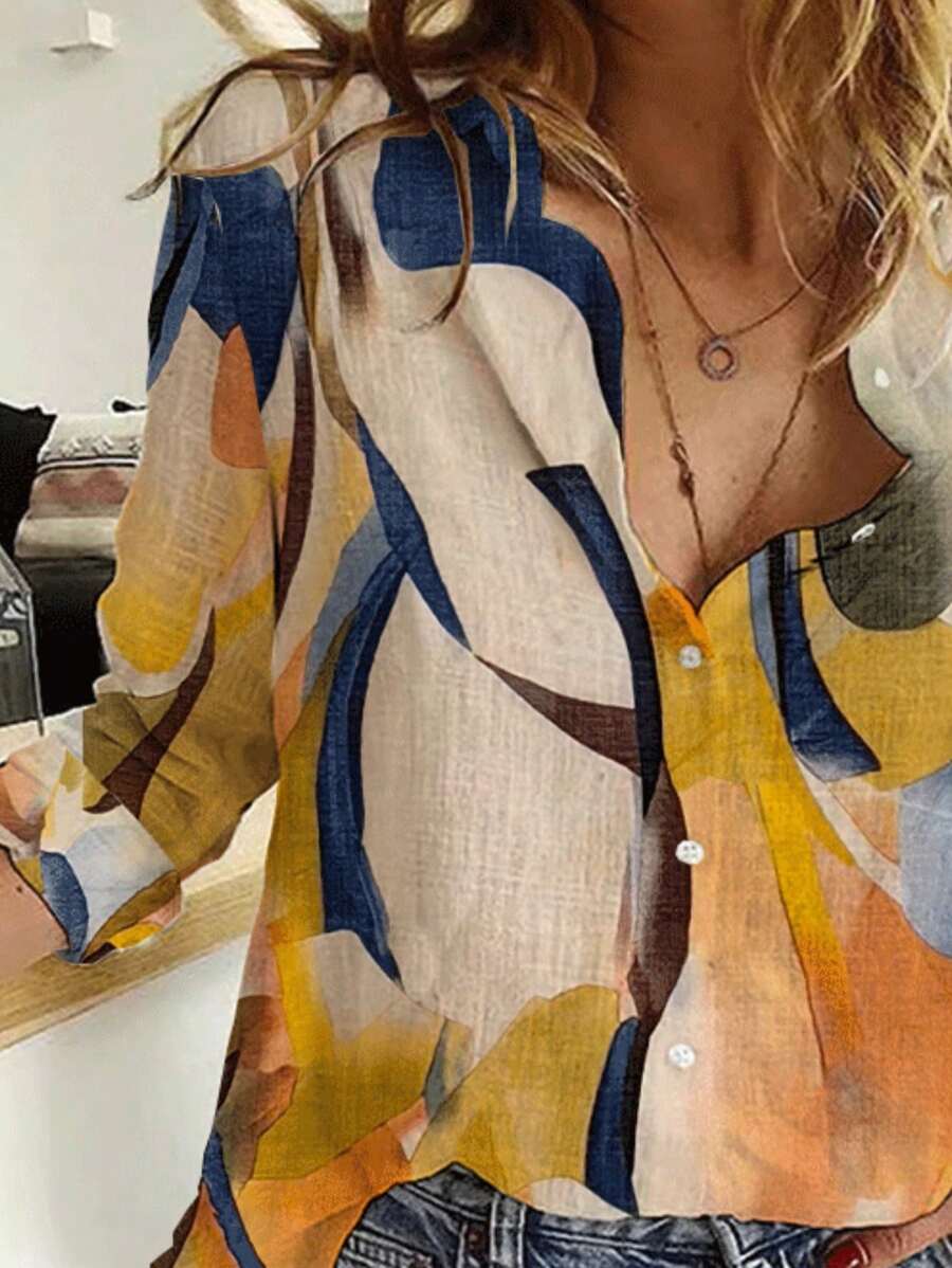 Women's Abstract Print Lightweight Button-Down Shirts