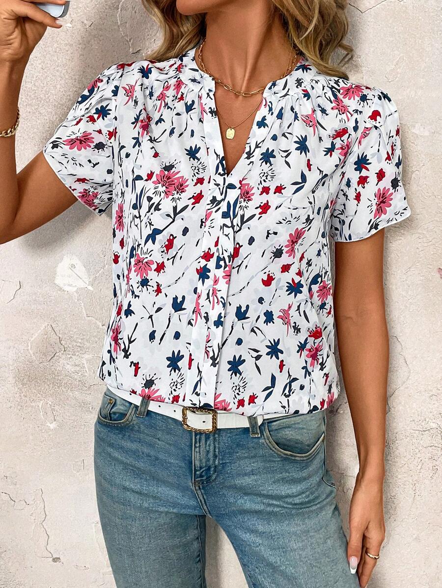 MyWesternWomen's  Soft Fabric Abstract Stripe Print Rolled-Up Fit Top