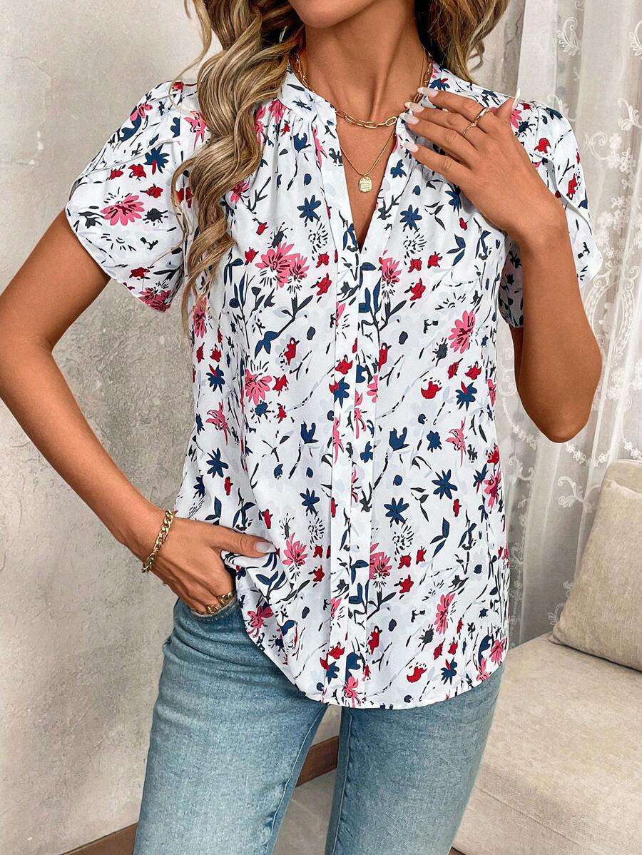 MyWesternWomen's  Soft Fabric Abstract Stripe Print Rolled-Up Fit Top