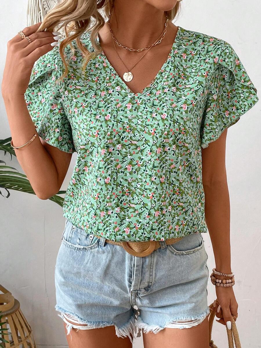 MyWesternPrint Rolled-Up Short Sleeves Round Neckline Relaxed Fit Top For Women & Girls