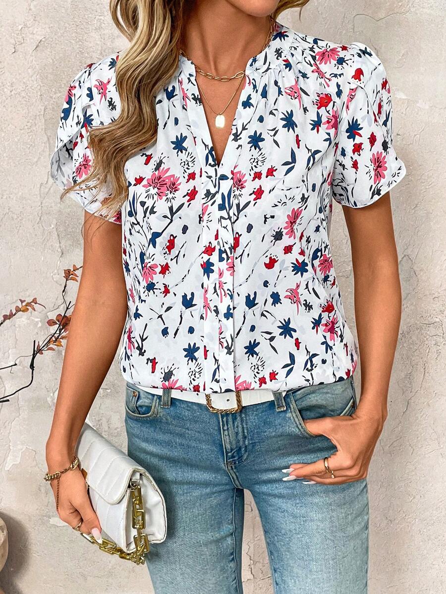 MyWesternWomen's  Soft Fabric Abstract Stripe Print Rolled-Up Fit Top