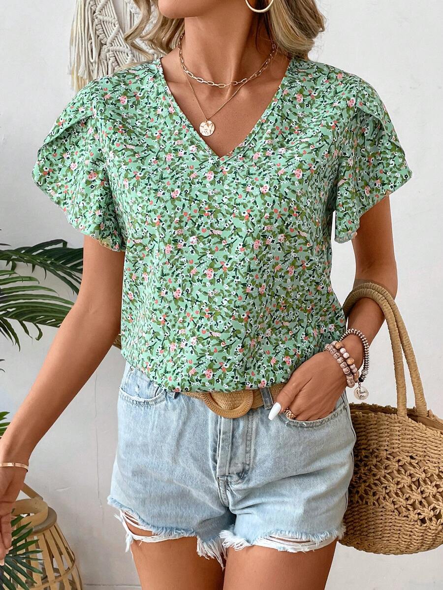MyWesternPrint Rolled-Up Short Sleeves Round Neckline Relaxed Fit Top For Women & Girls