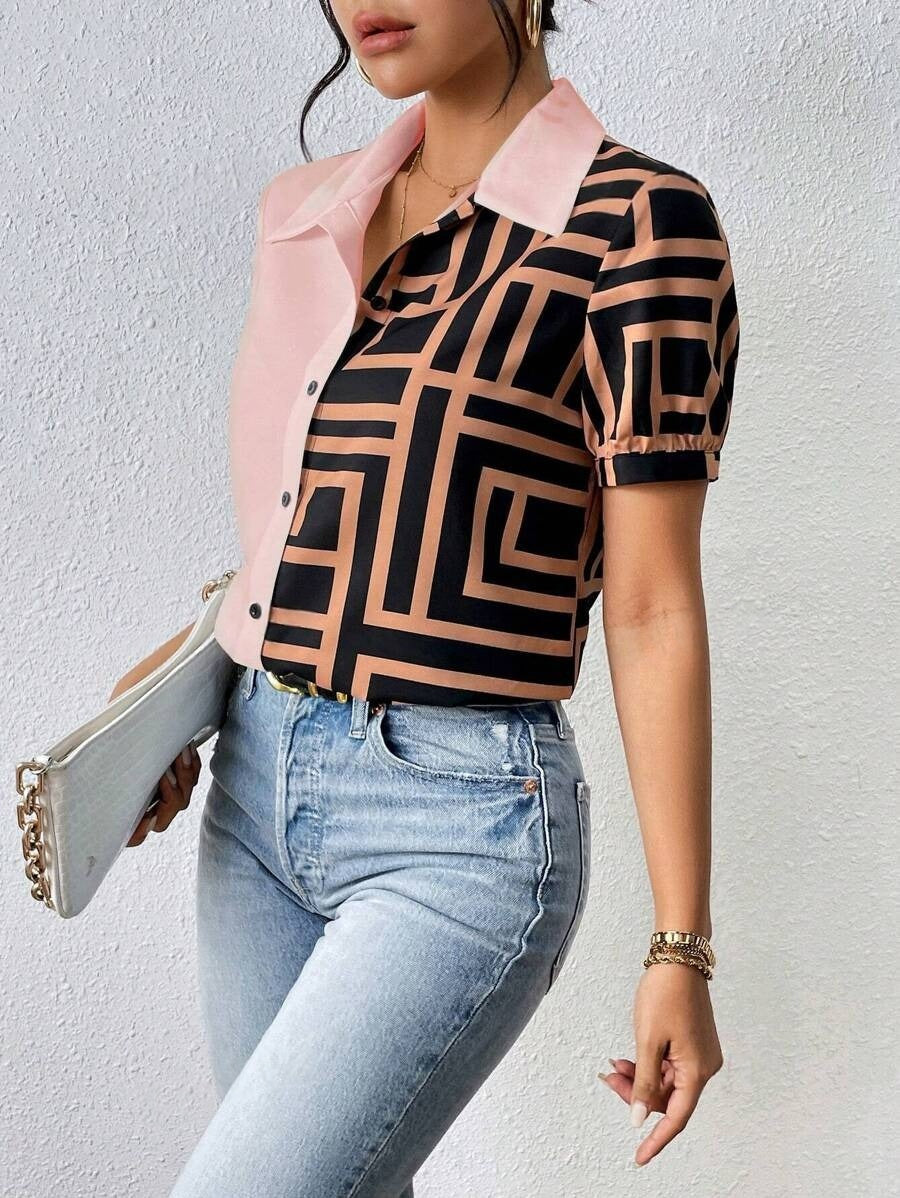 MyWestern Chic Half-and-Half Button Down Shirt